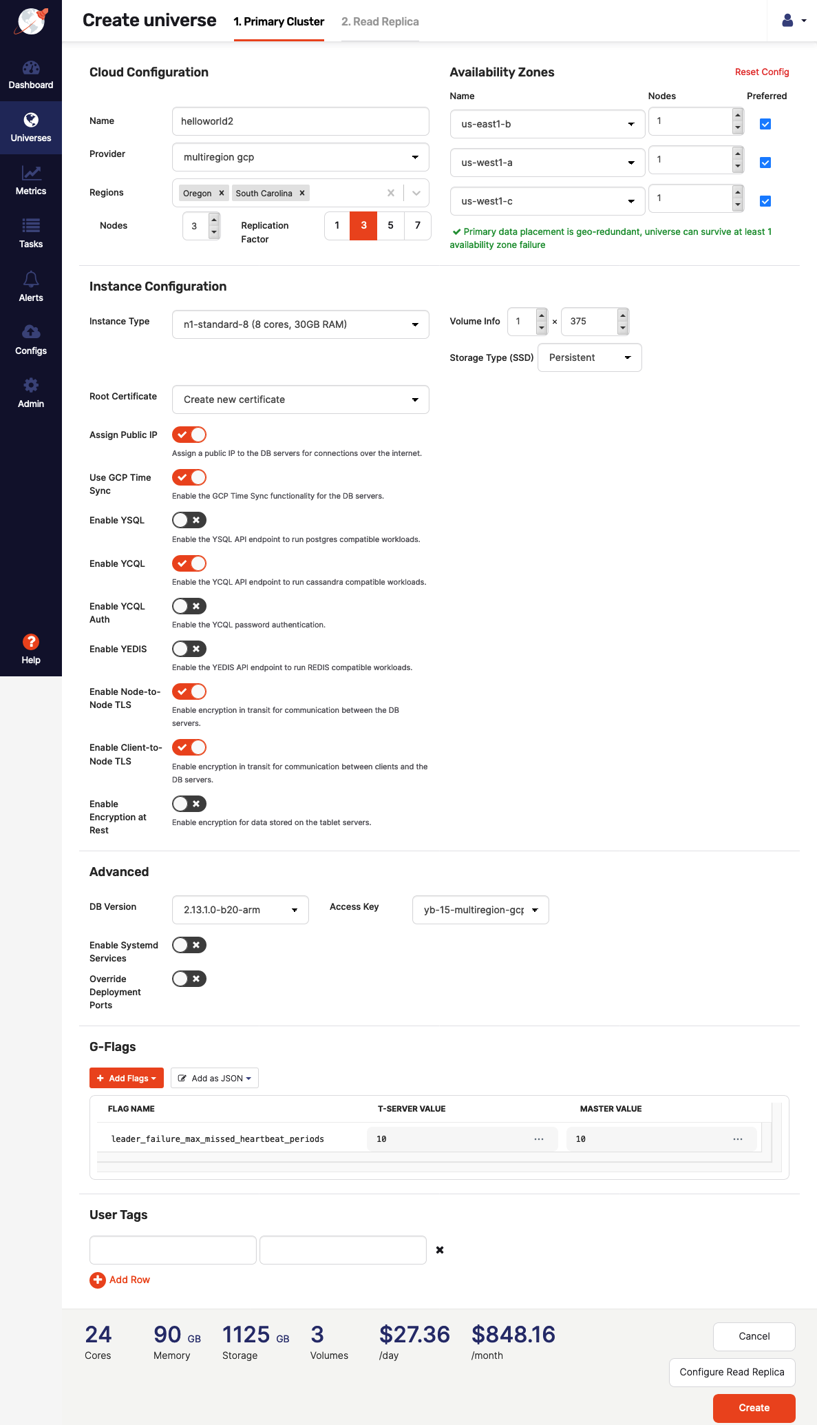 Create multi-region universe on GCP