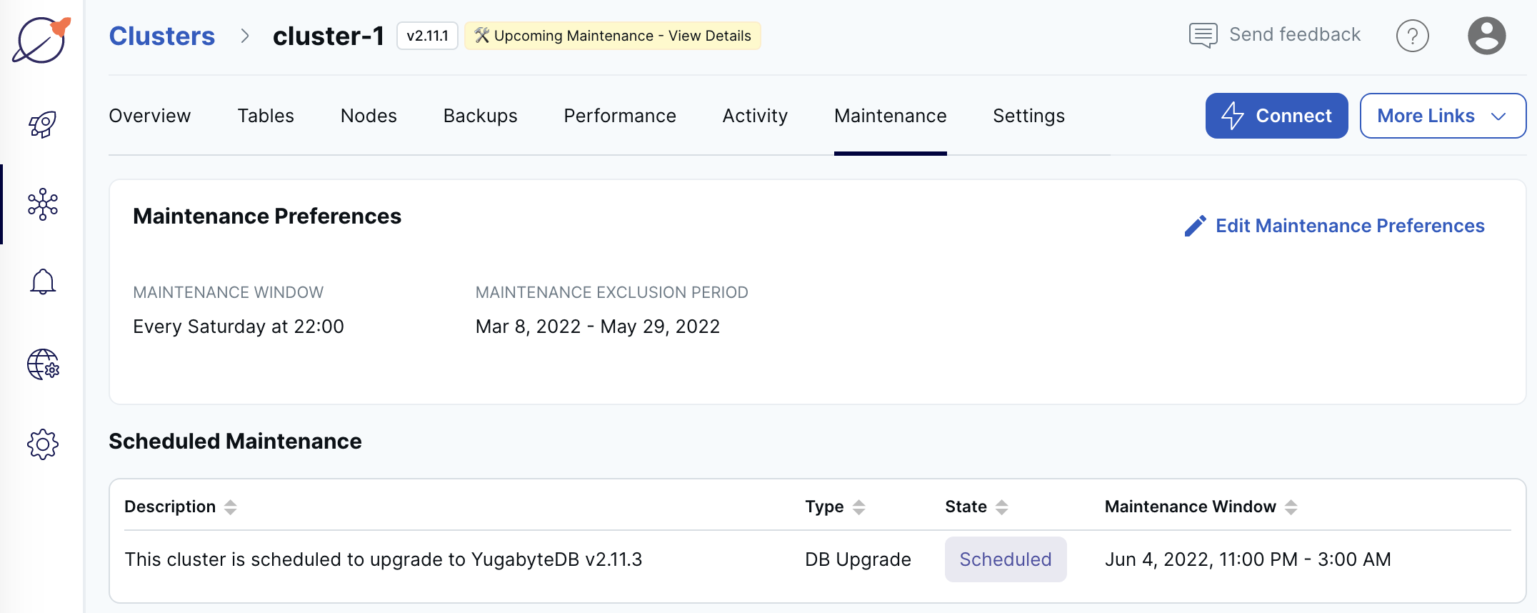 Cluster Maintenance page