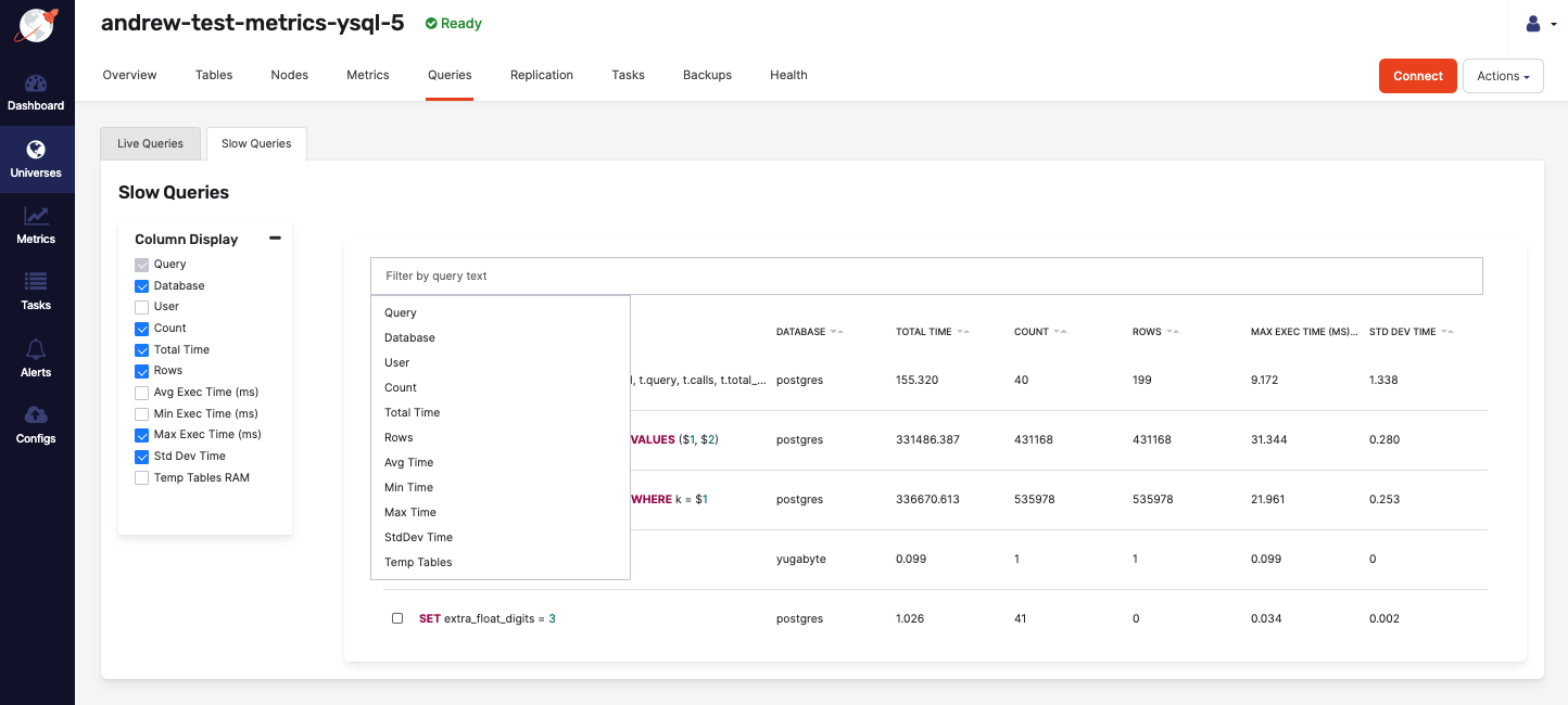 Search dropdown options